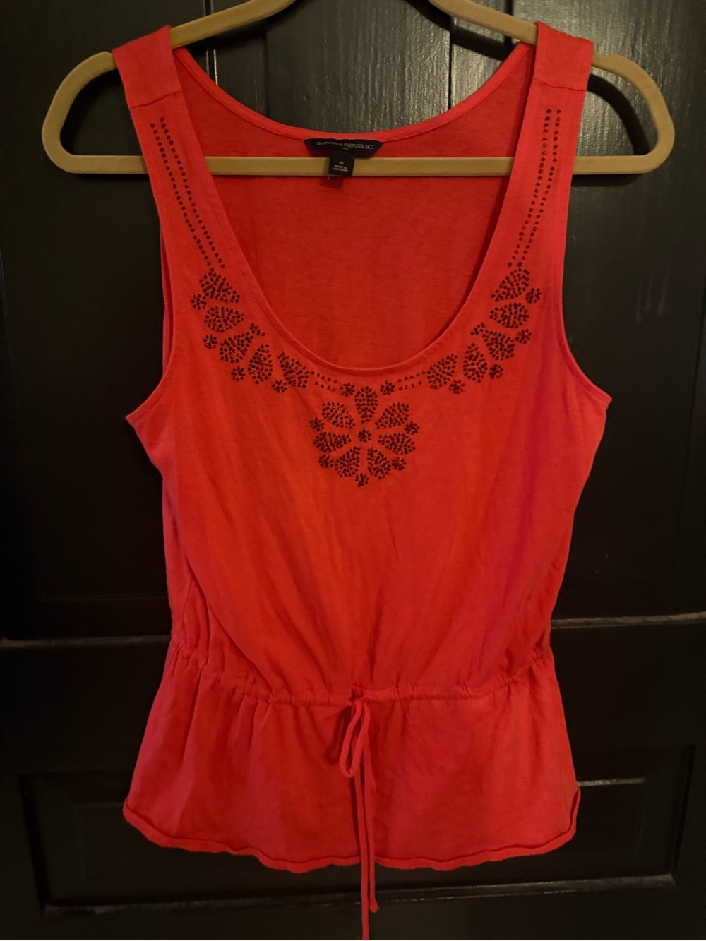 Banana Republic Red Sleeveless Drawstring Tank with Embellished Neckline
